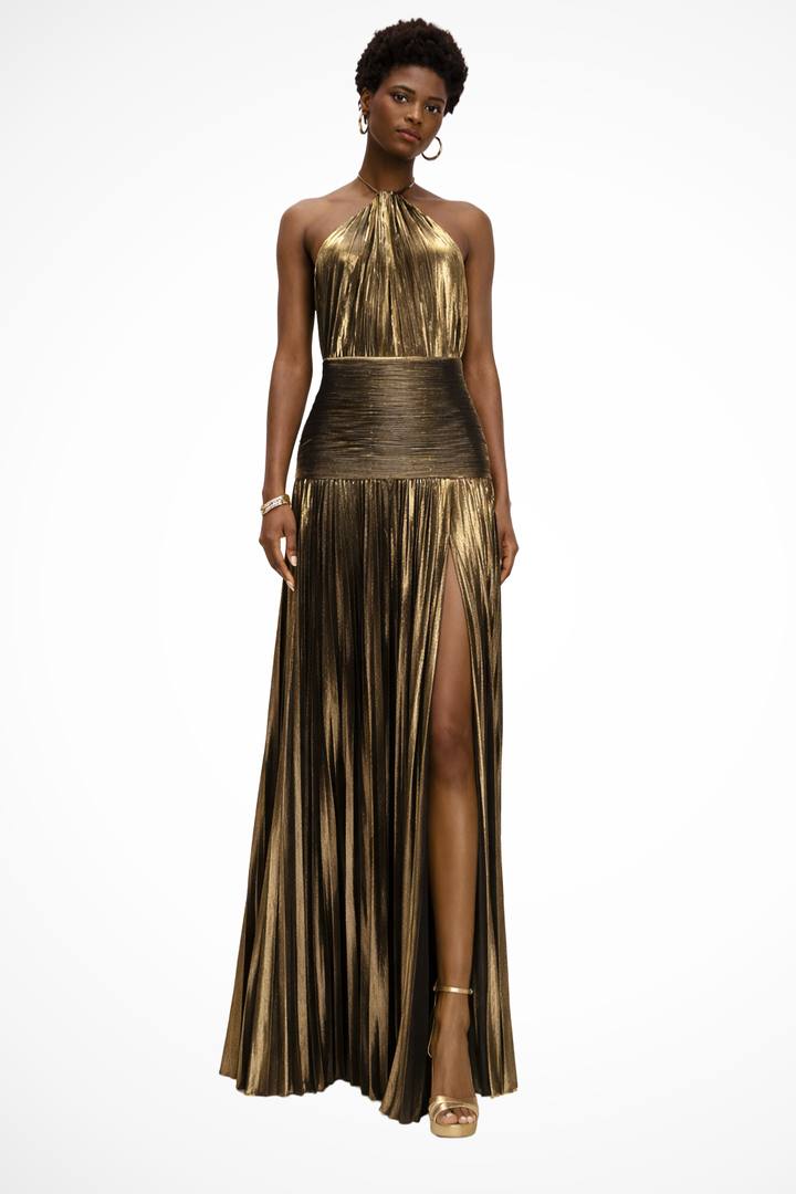 Damen Hochzeitsgast Kleid aus feinem Satin in Antique Gold