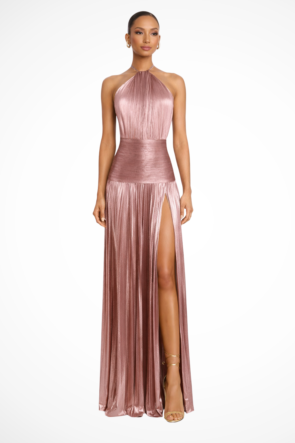 Damen Hochzeitsgast Kleid aus feinem Satin in Rosa