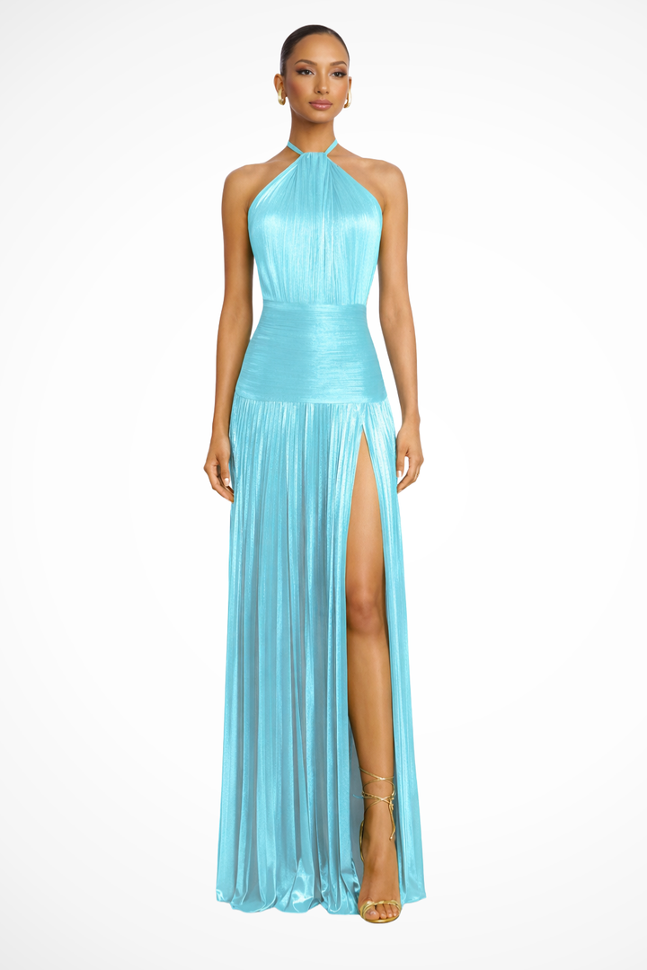 Damen Hochzeitsgast Kleid aus feinem Satin in Sky Blue