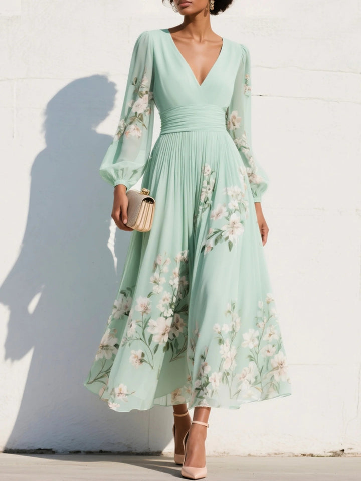 Damen Hochzeitsgast-Kleid für Herbst im Midi-Chiffon-Stil