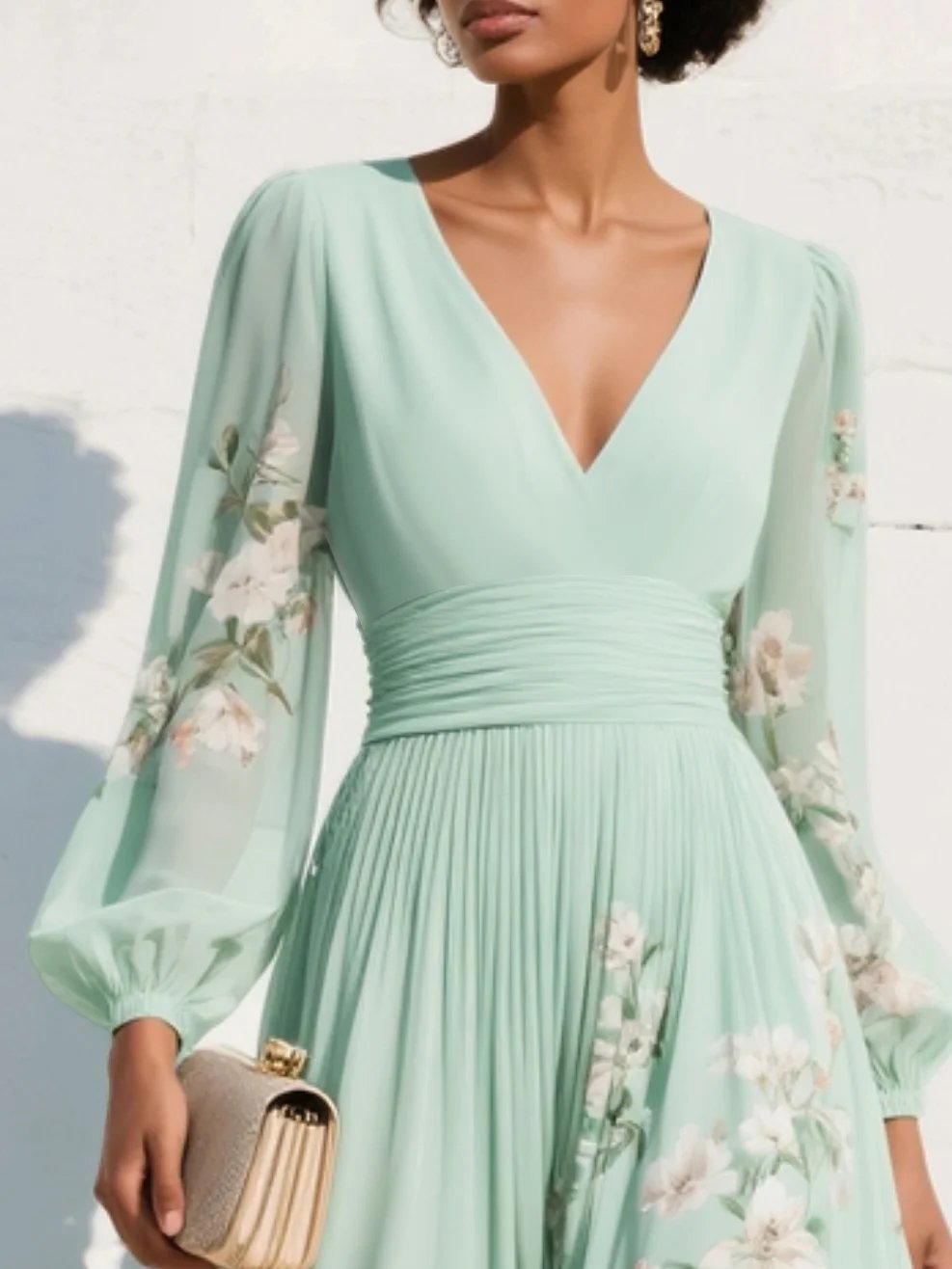 Damen Hochzeitsgast-Kleid für Herbst im Midi-Chiffon-Stil (4)