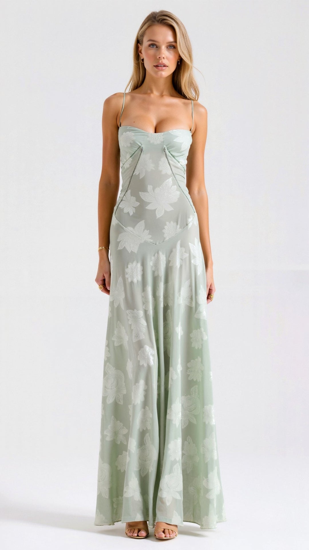 Damen Hochzeitsgast Kleid im Slip-Stil Maxi-Länge in Grün