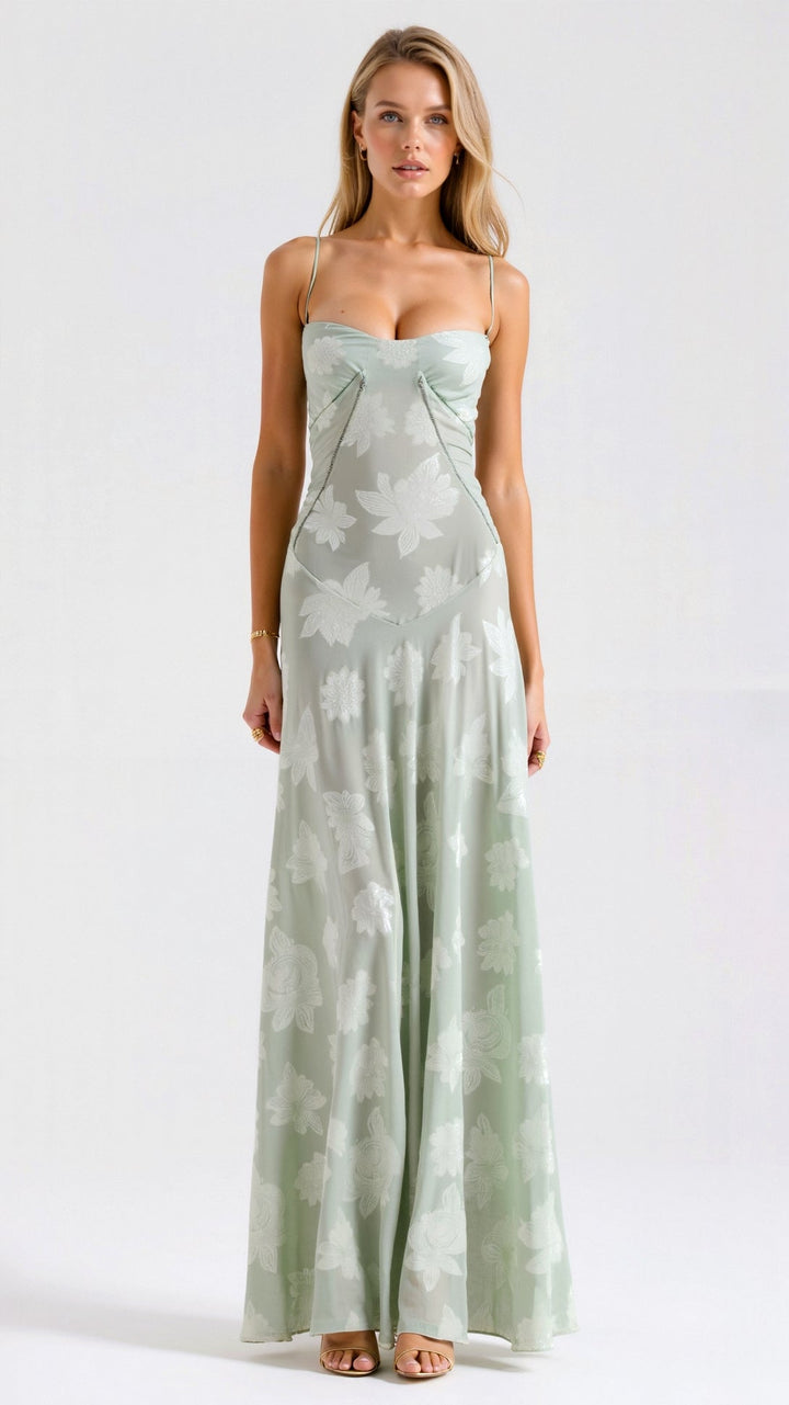 Damen Hochzeitsgast Kleid im Slip-Stil Maxi-Länge in Grün