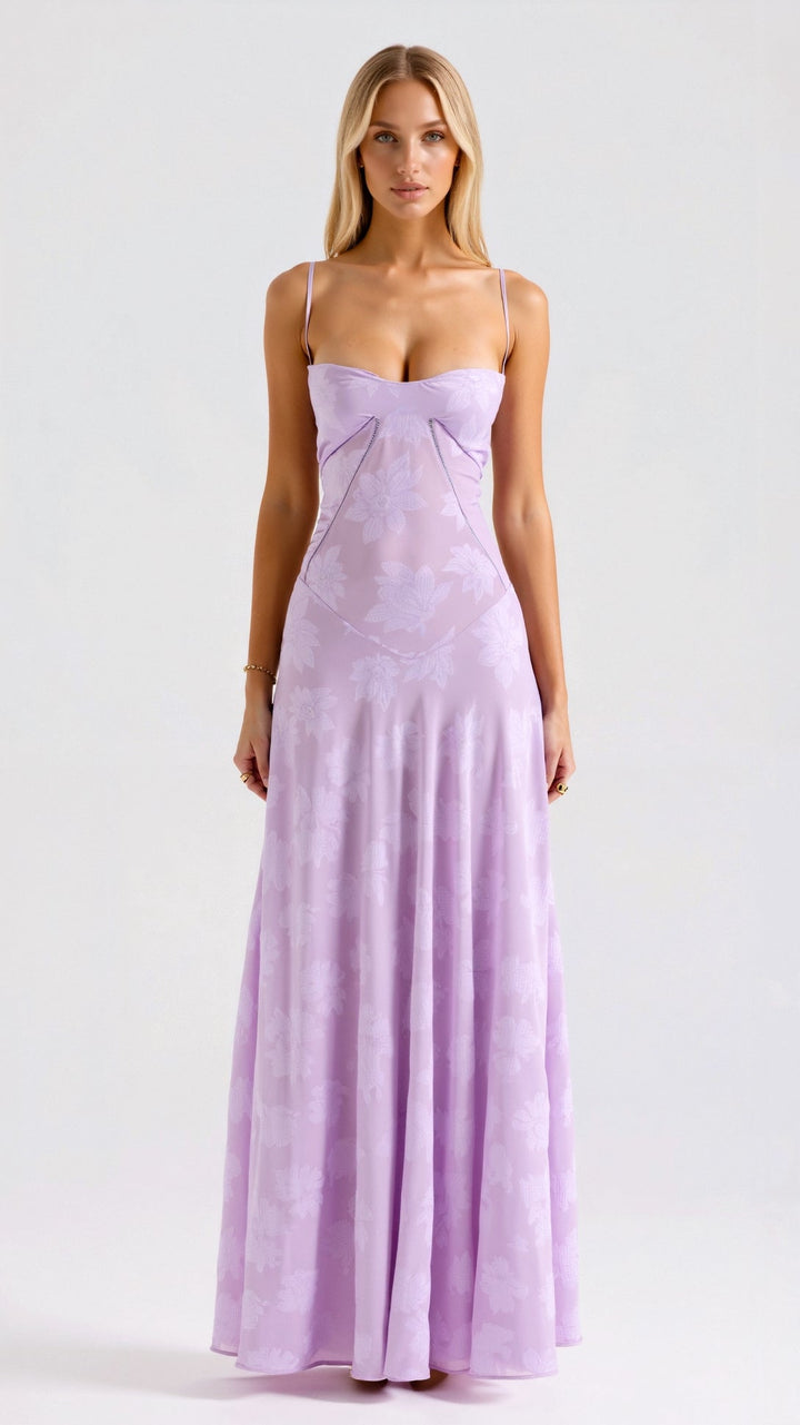 Damen Hochzeitsgast Kleid im Slip-Stil Maxi-Länge in Lila