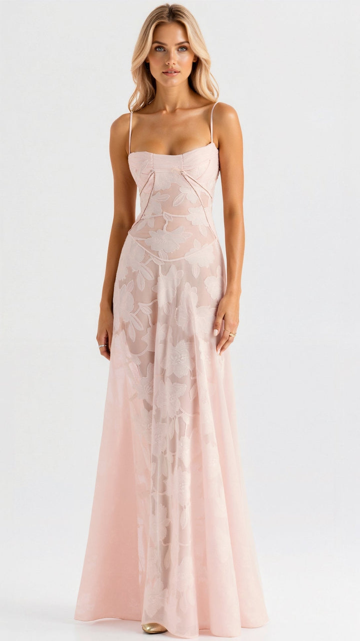 Damen Hochzeitsgast Kleid im Slip-Stil Maxi-Länge in Rosa
