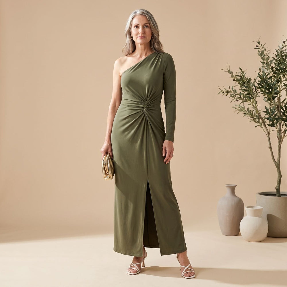Damen Hochzeitsgast-Kleid Maxi im Einschulter-Schnitt in Mintgrün