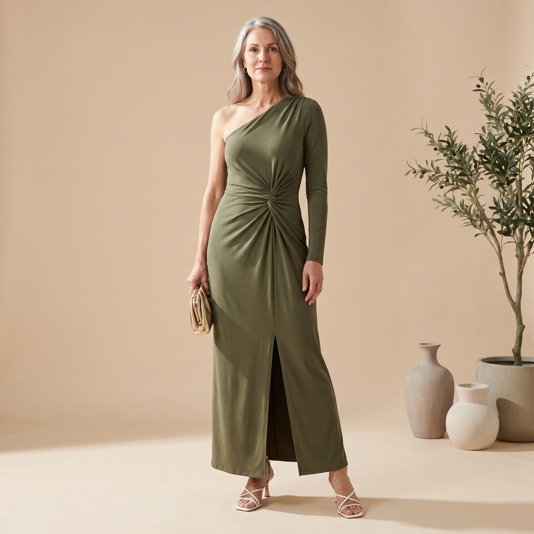 Damen Hochzeitsgast-Kleid Maxi im Einschulter-Schnitt in Mintgrün