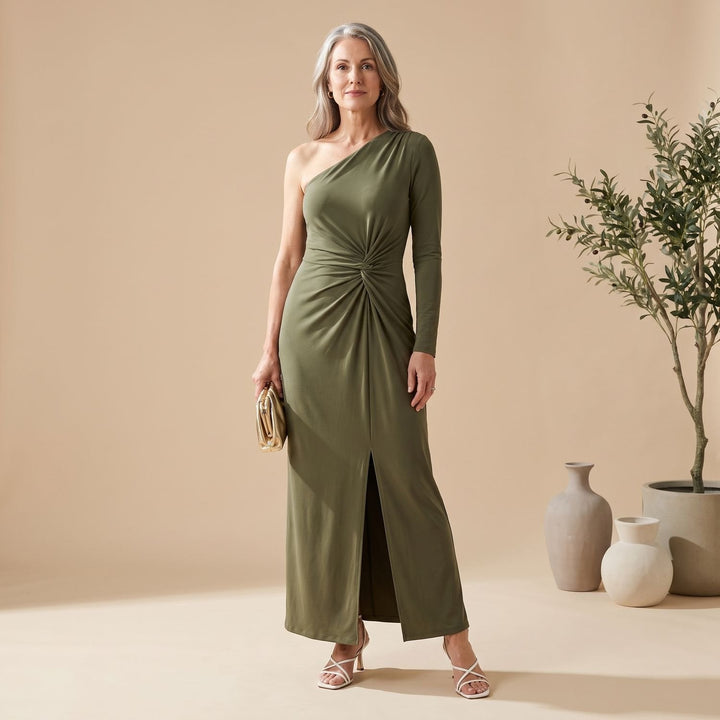 Damen Hochzeitsgast-Kleid Maxi im Einschulter-Schnitt in Mintgrün