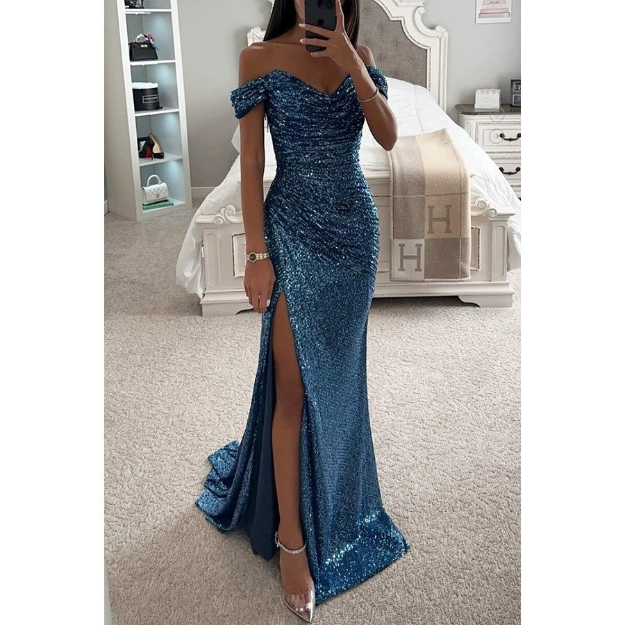 Damen Hochzeitsgast Kleid mit Pailletten in Peacock Blue