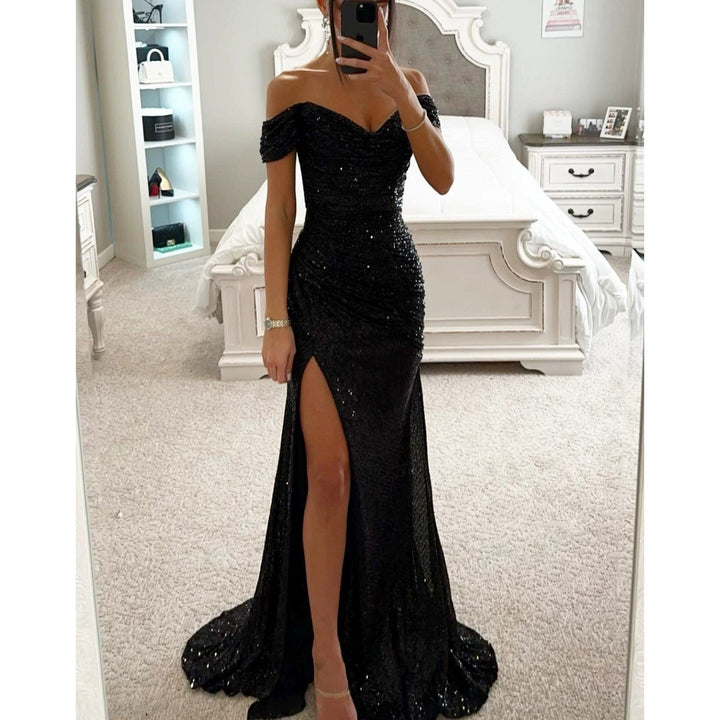 Damen Hochzeitsgast Kleid mit Pailletten in Schwarz