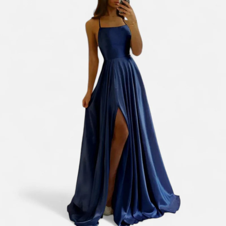 Damen Hochzeitsgast Maxikleid für den Herbst in Marineblau