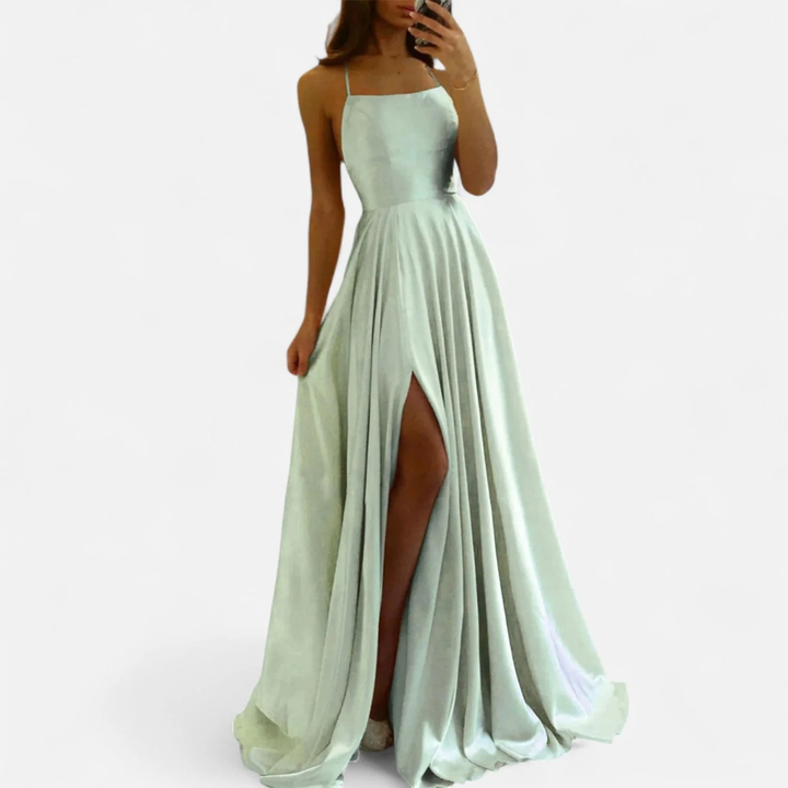 Damen Hochzeitsgast Maxikleid für den Herbst in Salbeigrün