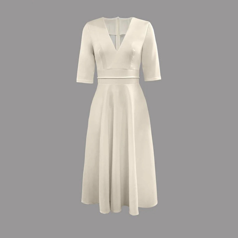 Damen Hochzeitsgast Stilvolles Feminines Midikleid in Weiß 2
