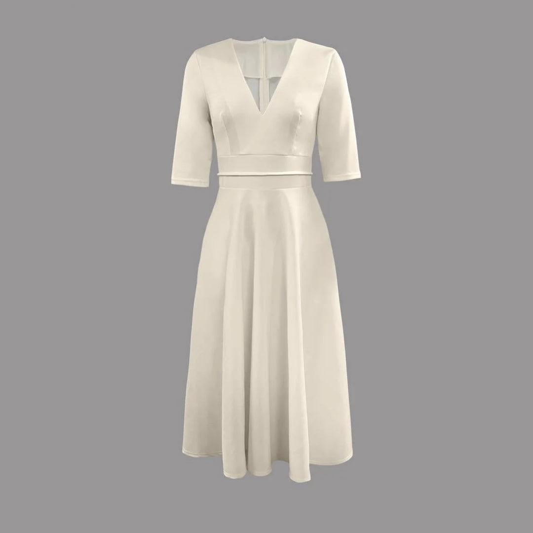 Damen Hochzeitsgast Stilvolles Feminines Midikleid in Weiß 2