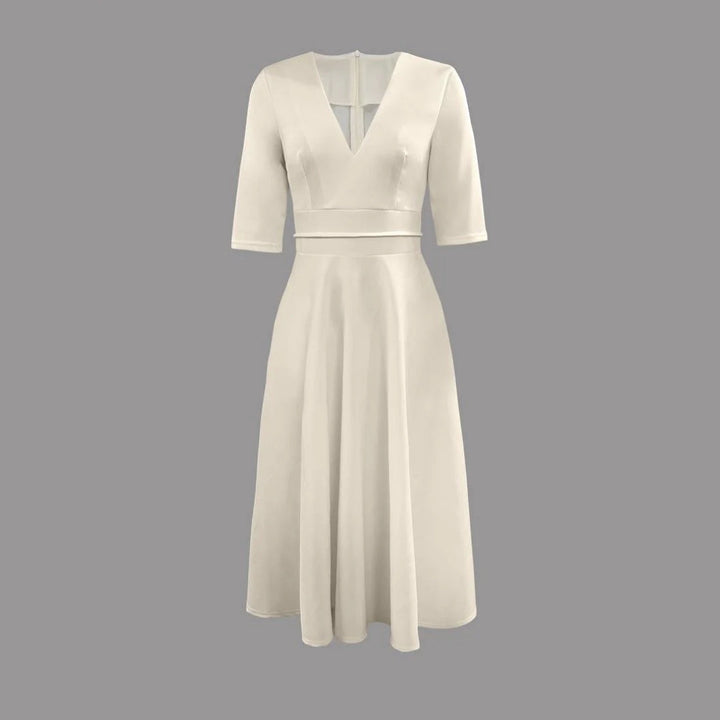 Damen Hochzeitsgast Stilvolles Feminines Midikleid in Weiß 2