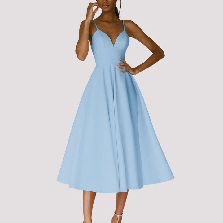 Damen Hochzeitsgast Träger Midi Kleid in Blau