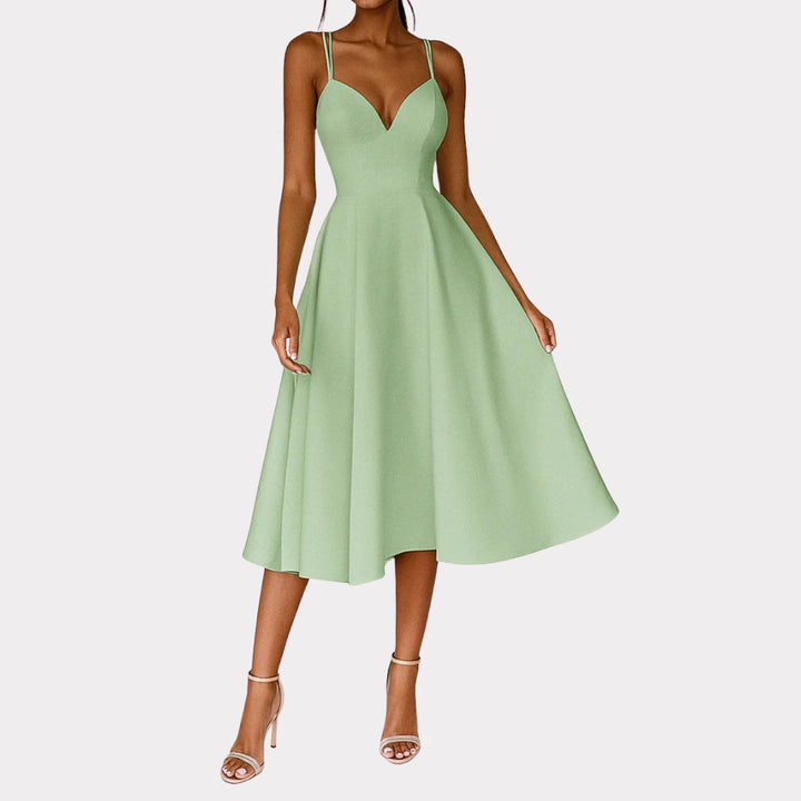 Damen Hochzeitsgast Träger Midi Kleid in Grün