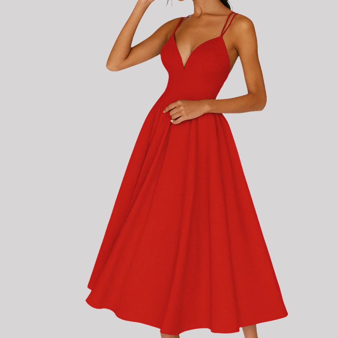 Damen Hochzeitsgast Träger Midi Kleid in Rot