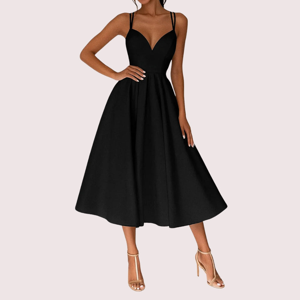 Damen Hochzeitsgast Träger Midi Kleid in Schwarz