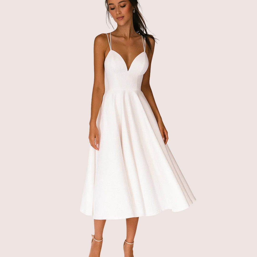 Damen Hochzeitsgast Träger Midi Kleid in Weiß
