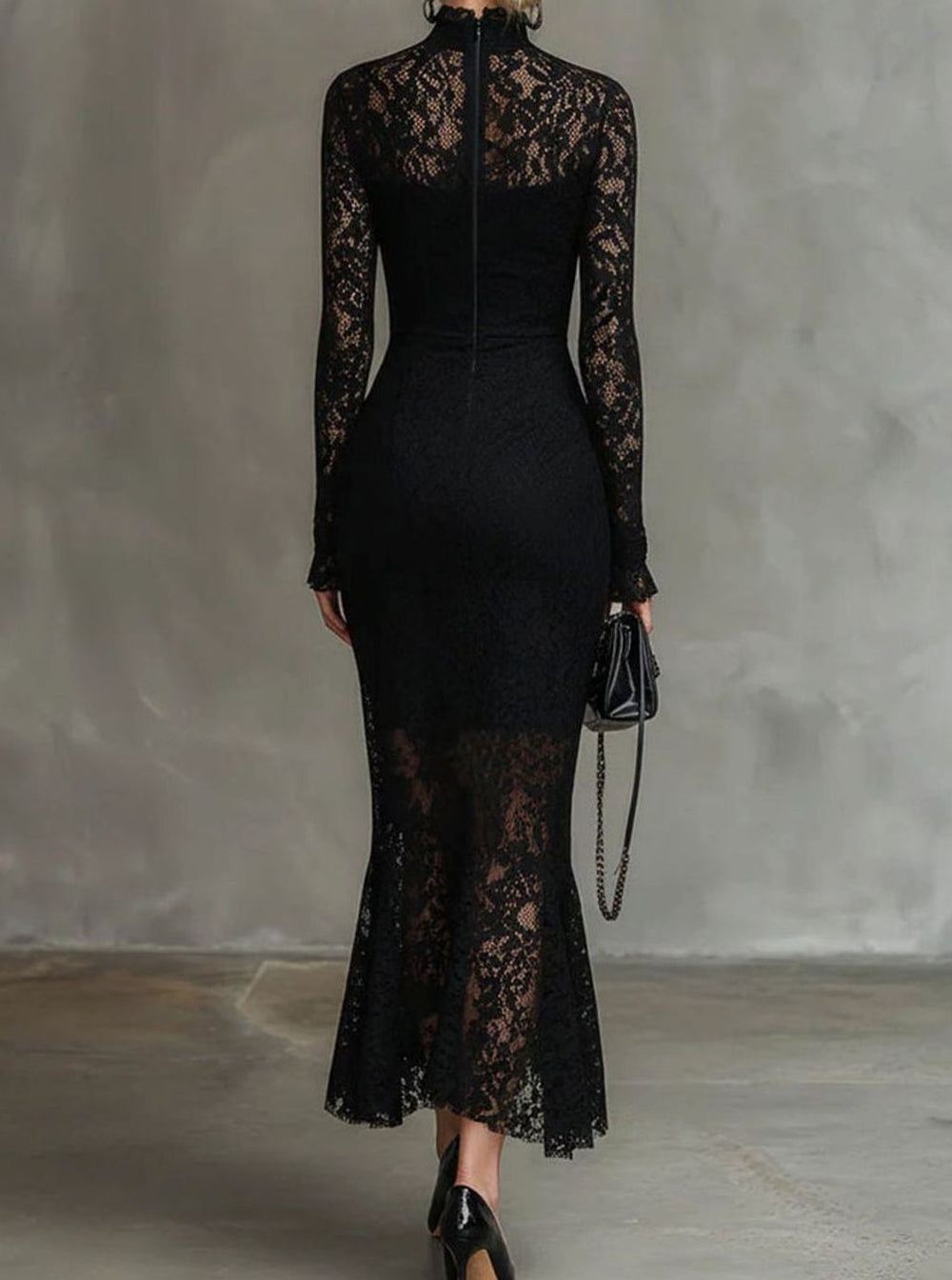 Damen Hochzeitsgastkleid aus feiner Spitze Midi in Schwarz 2