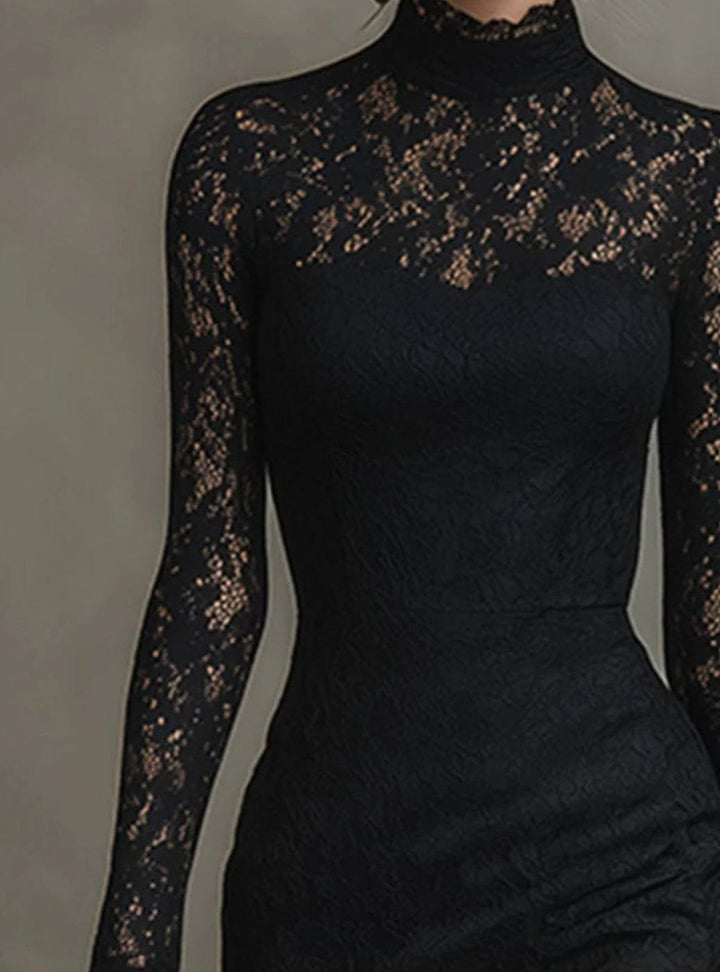Damen Hochzeitsgastkleid aus feiner Spitze Midi in Schwarz 3