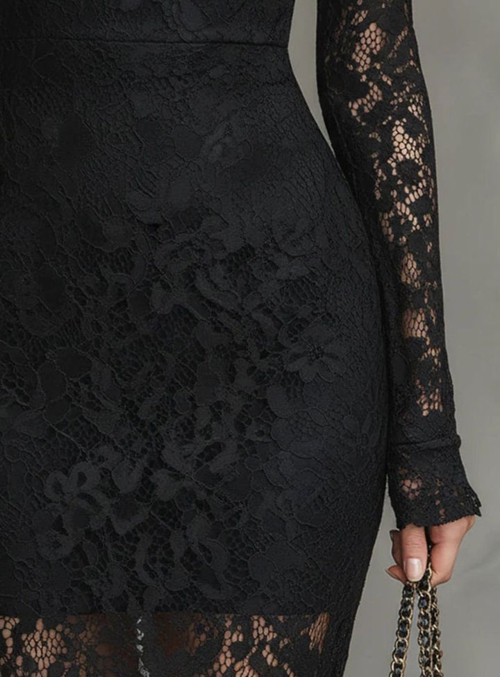 Damen Hochzeitsgastkleid aus feiner Spitze Midi in Schwarz 4