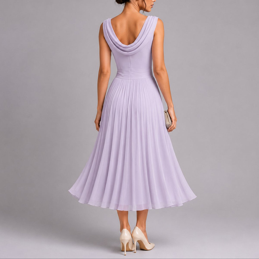 Damen Hochzeitsgastkleid Chiffon Midi Herbst