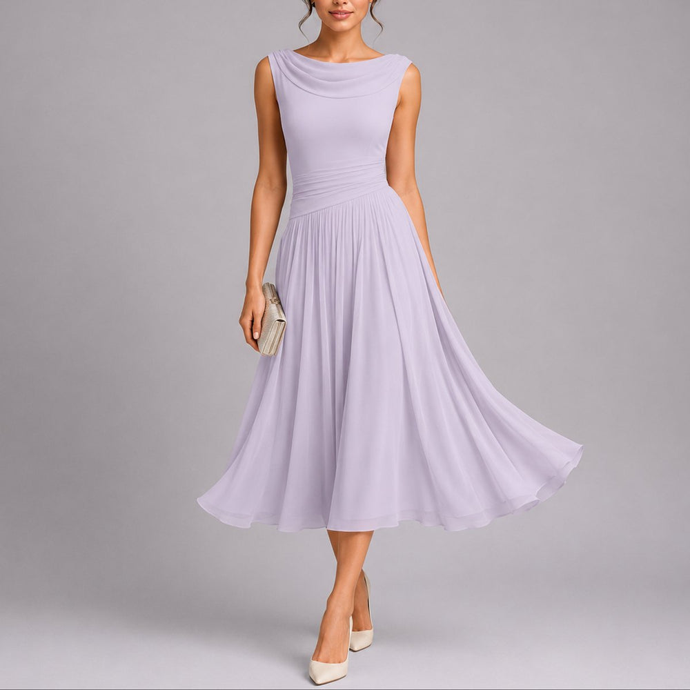 Damen Hochzeitsgastkleid Chiffon Midi Herbst in Lila