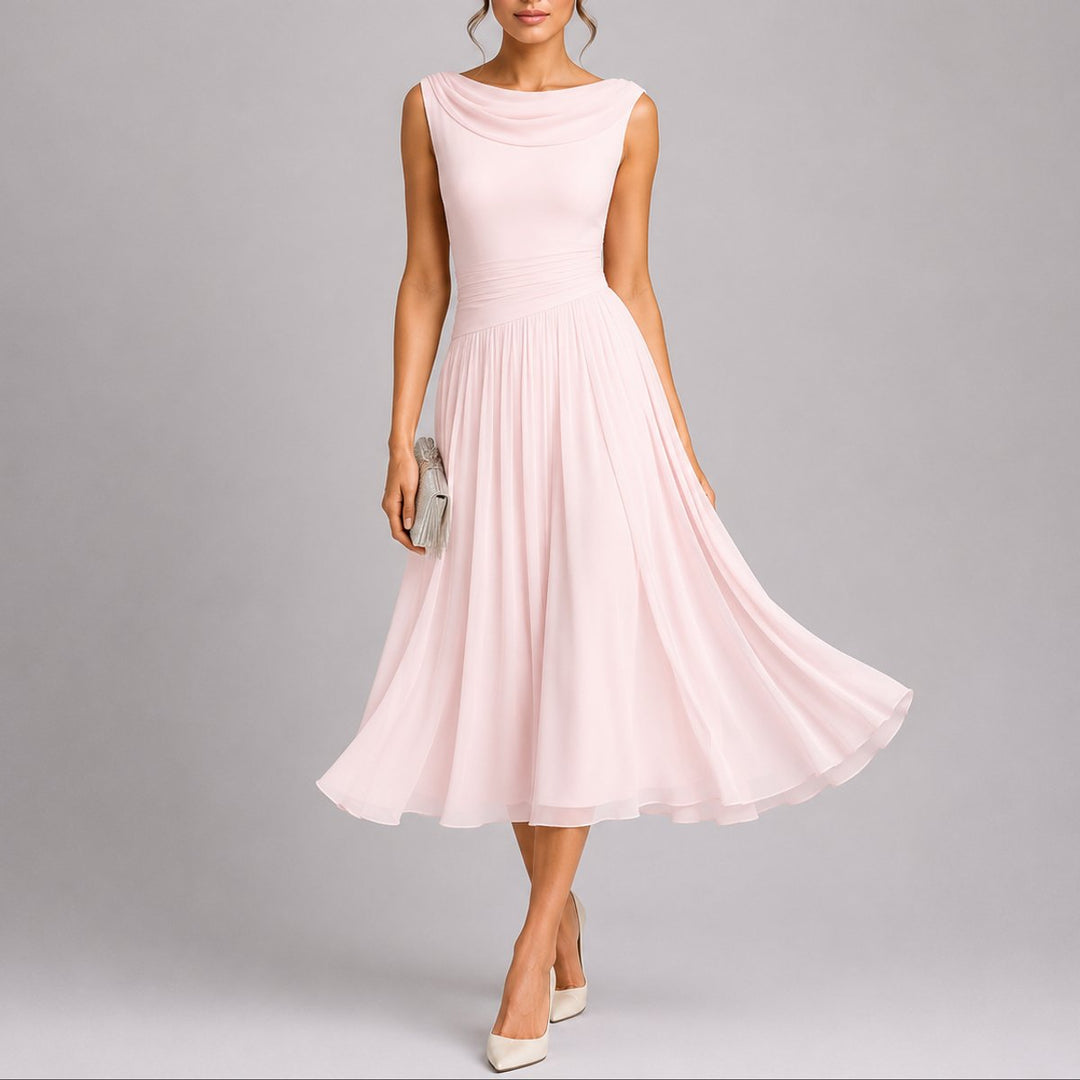 Damen Hochzeitsgastkleid Chiffon Midi Herbst in Rosa
