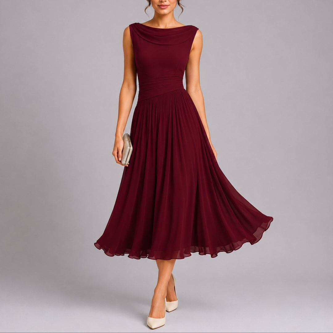 Damen Hochzeitsgastkleid Chiffon Midi Herbst in Rot