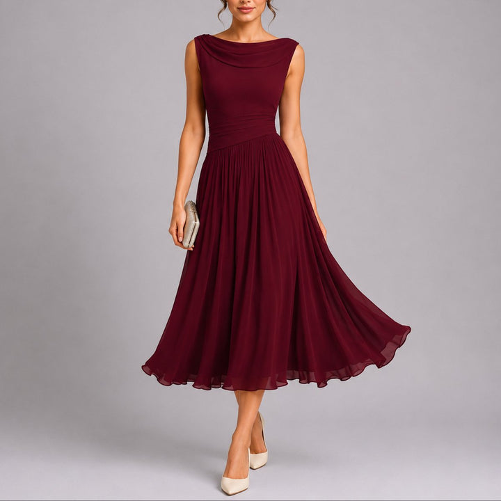 Damen Hochzeitsgastkleid Chiffon Midi Herbst in Rot