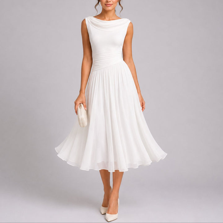 Damen Hochzeitsgastkleid Chiffon Midi Herbst in Weiß