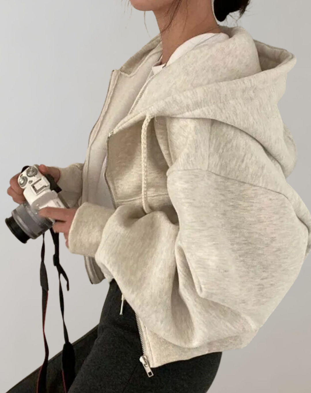 Damen Hoodie Langarm weich für Herbst in Beige