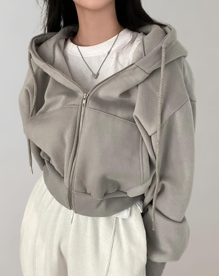 Damen Hoodie Langarm weich für Herbst in Grau