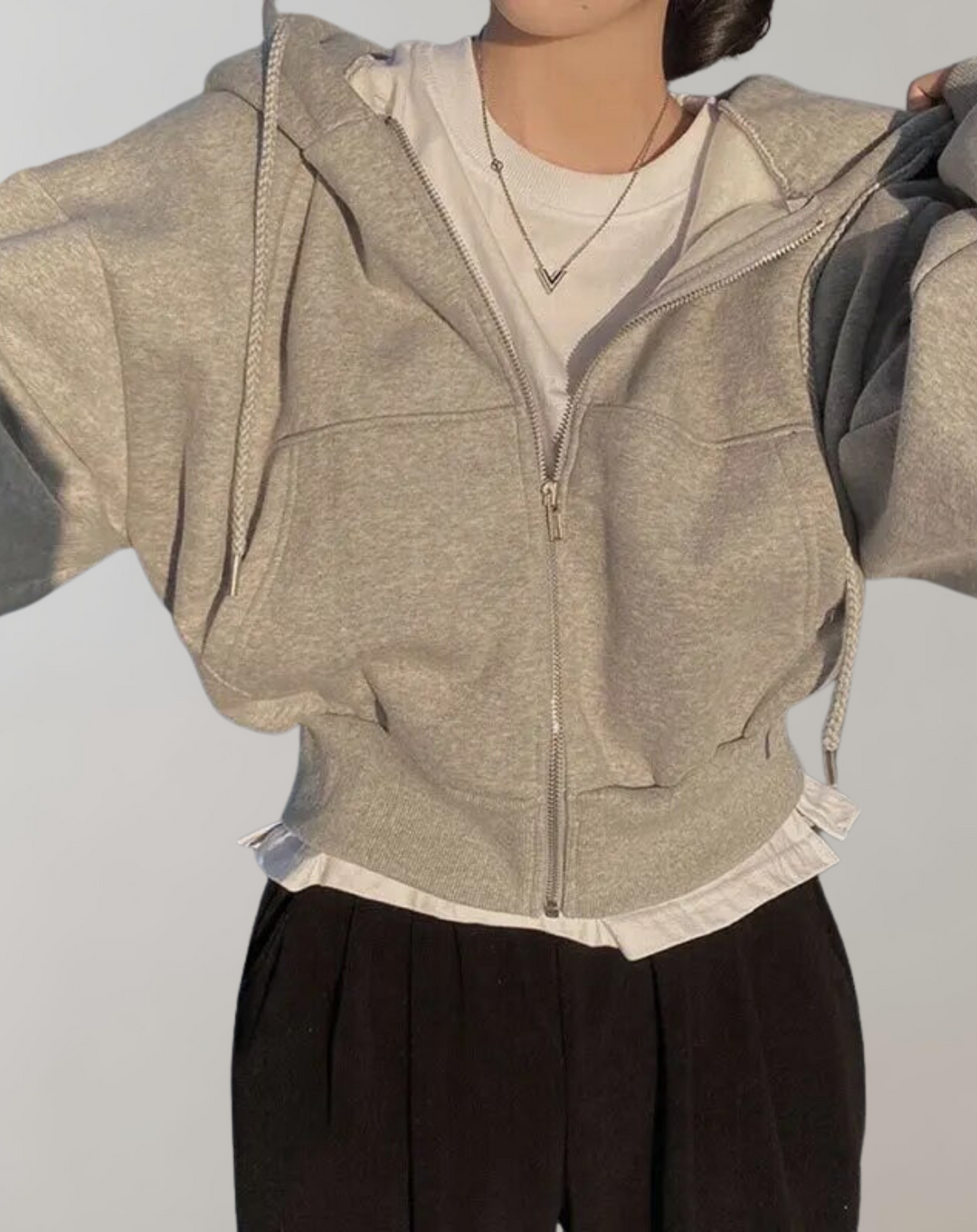 Damen Hoodie Langarm weich für Herbst in Hellgrau