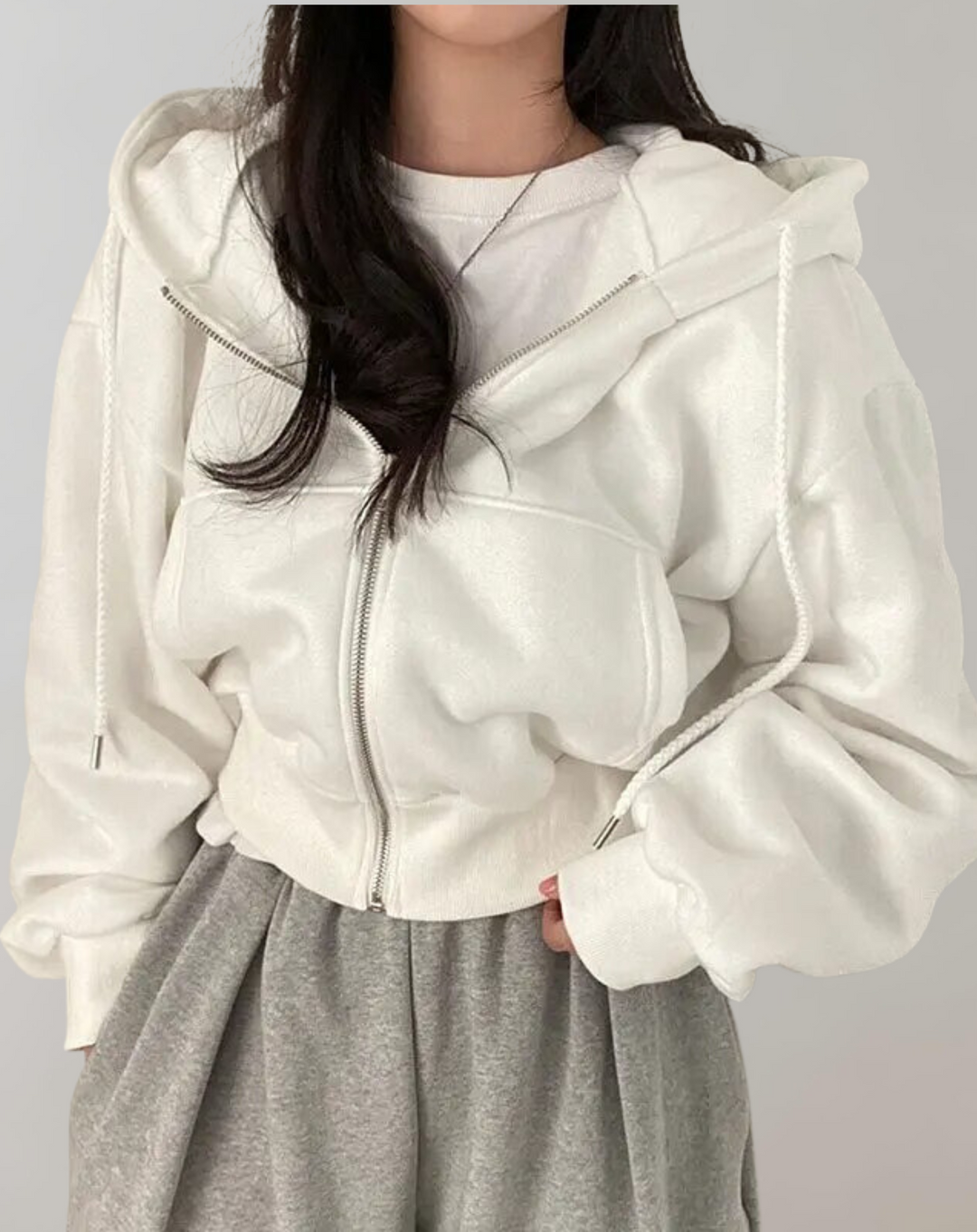 Damen Hoodie Langarm weich für Herbst in Weiß