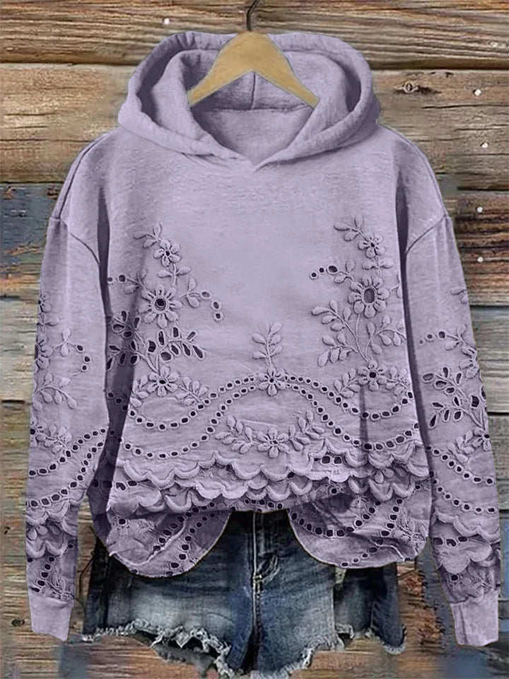 Damen Hoodie mit Blumenmuster für den Alltag in Lila