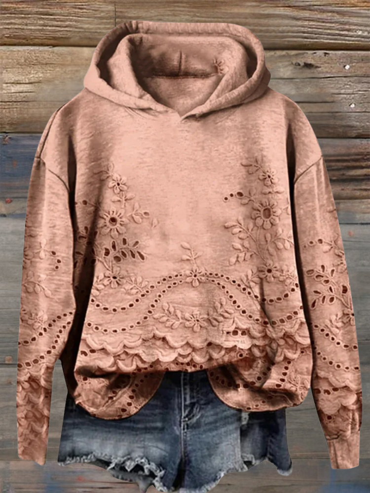 Damen Hoodie mit Blumenmuster für den Alltag in Orange
