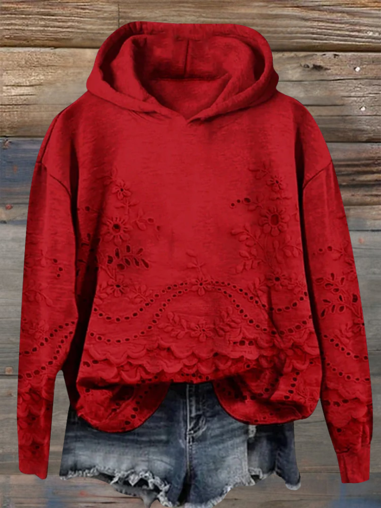 Damen Hoodie mit Blumenmuster für den Alltag in Rot