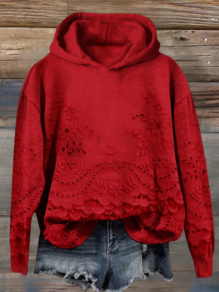 Damen Hoodie mit Blumenmuster für den Alltag in Rot