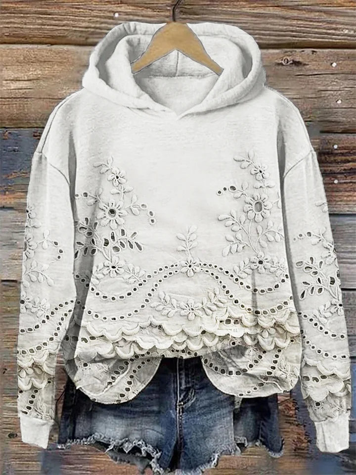 Damen Hoodie mit Blumenmuster für den Alltag in Weiß