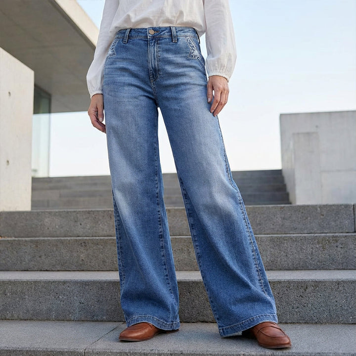 Damen Jeans Hochbund im Vintage-Stil in Blau