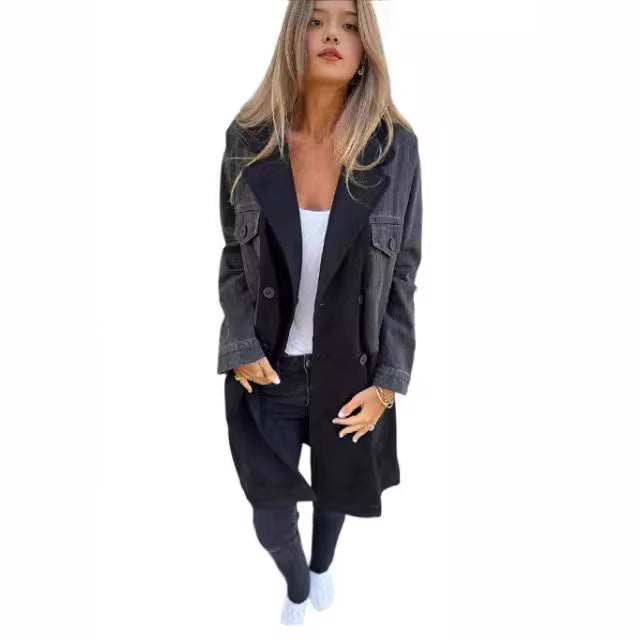 Damen Jeans-Mantel mit markanten Wildleder-Details im Oversized-Schnitt (3)