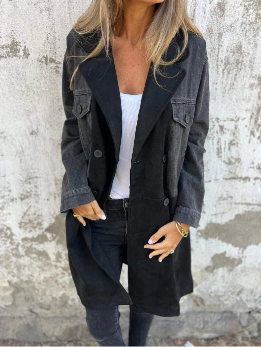 Damen Jeans-Mantel mit markanten Wildleder-Details im Oversized-Schnitt in Schwarz