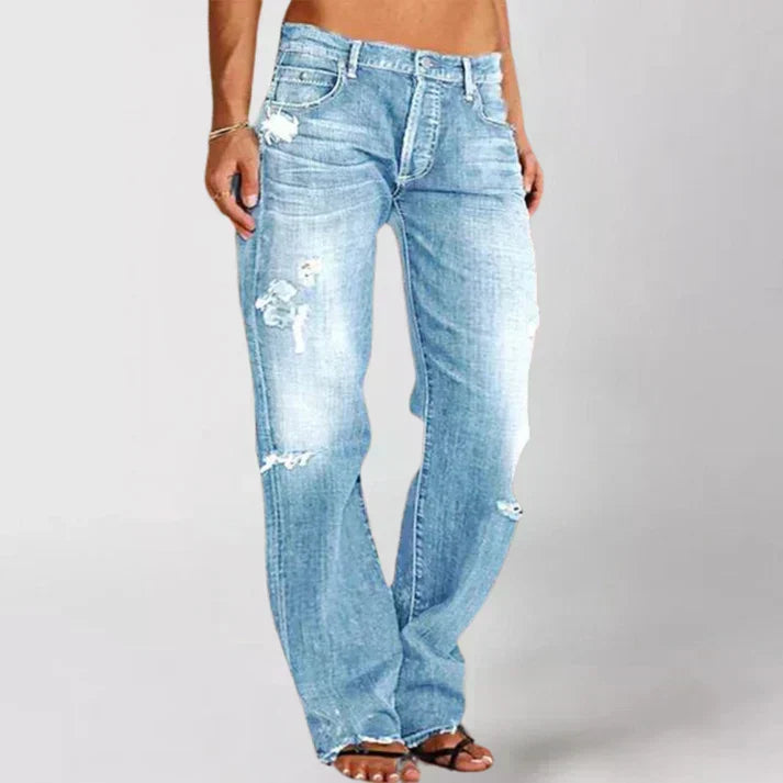 Damen Jeans mit breitem Bein zum Entspannen in Azurblau