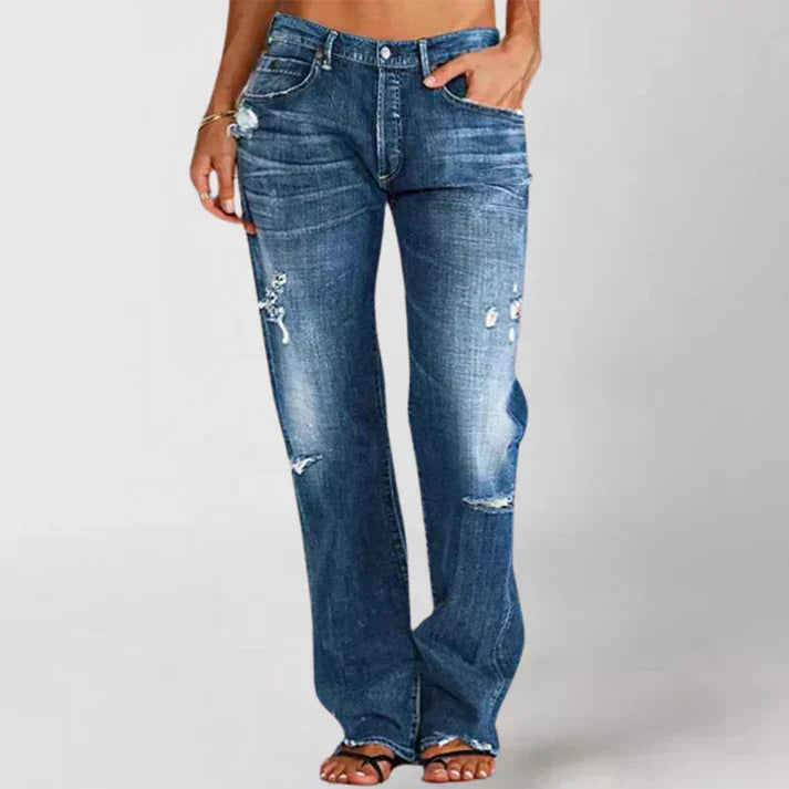 Damen Jeans mit breitem Bein zum Entspannen in Dunkelblau