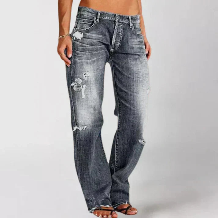 Damen Jeans mit breitem Bein zum Entspannen in Grau