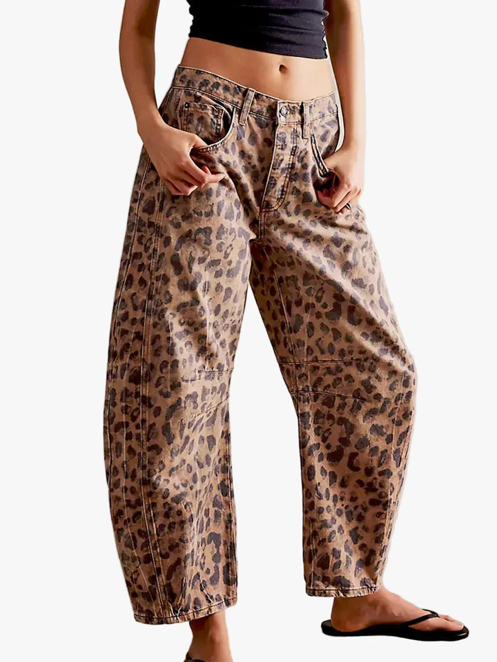 Damen Jeans mit Tierdruck und Barrel-Beinen