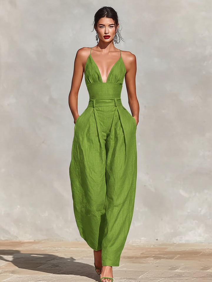 Damen Jumpsuit aus Leinen für Hochzeiten in Grün